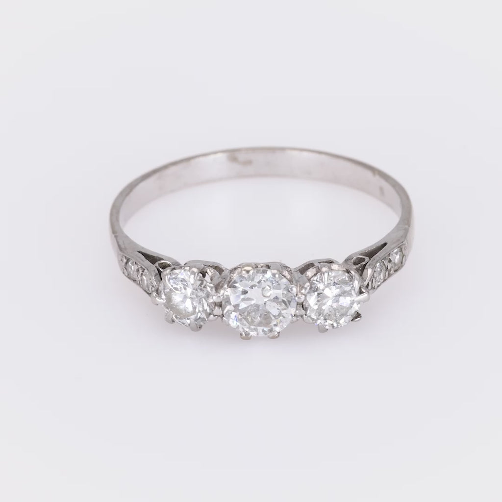 Art Deco Diamond Platinum Three Stone Ring