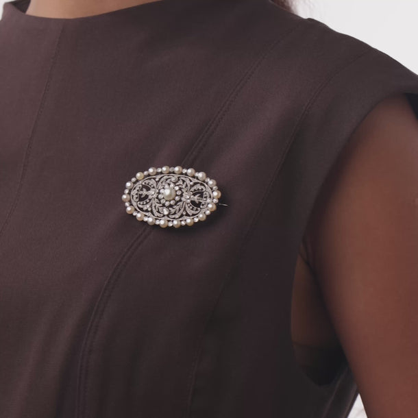 French Belle Époque GIA natural pearl diamond platinum brooch