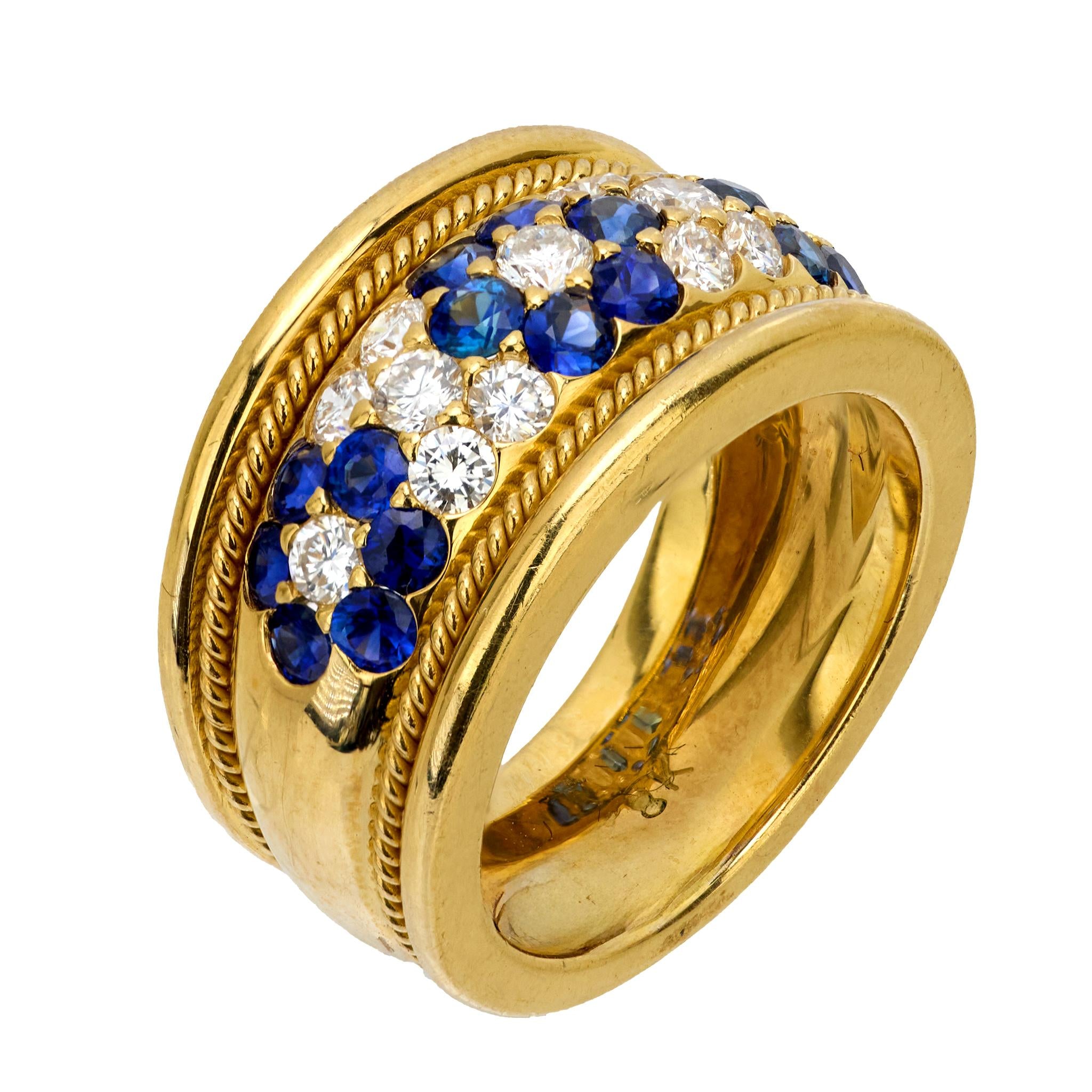 Vintage sapphire diamond 18k yellow gold flower band