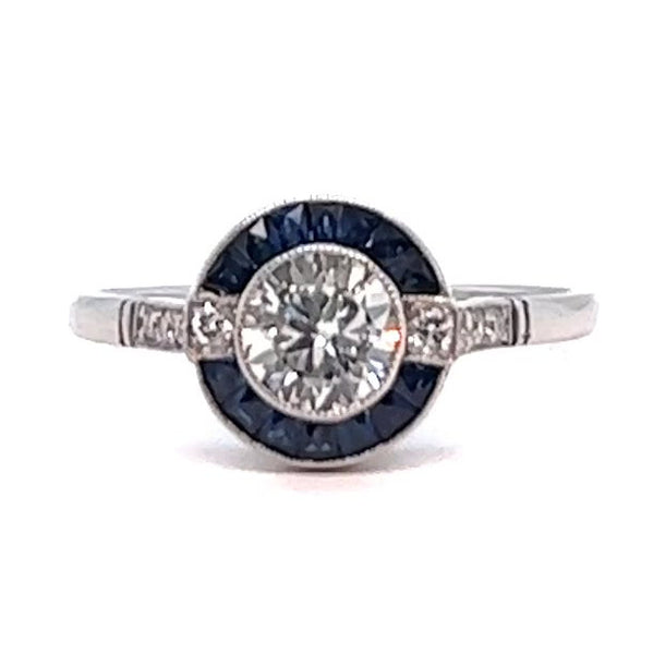 Art Deco Inspired Diamond Sapphire Platinum Engagement Ring Rings Jack Weir & Sons   