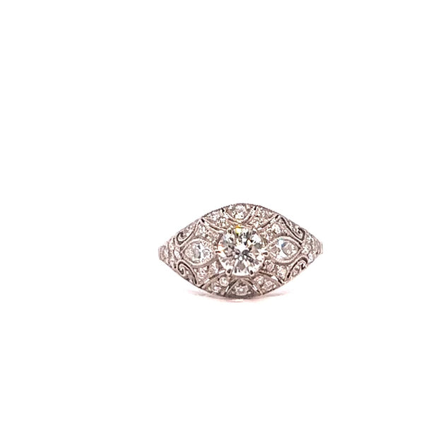 Bague en filigrane de platine avec diamants de 1,21 carats d'inspiration Art déco