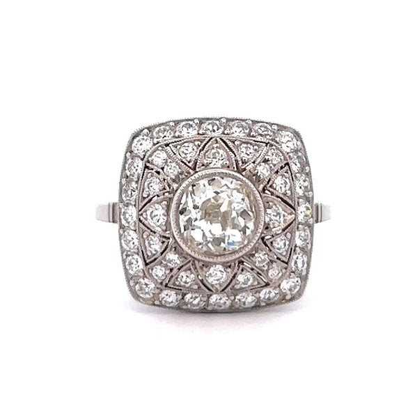 Art Deco Inspired 0.90 Carats Old European Cut Diamond Platinum Cocktail Ring