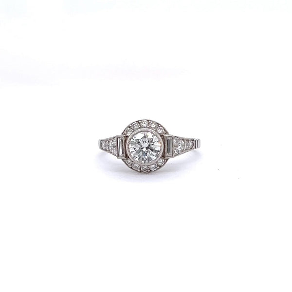 装饰艺术风格钻石铂金订婚戒指
