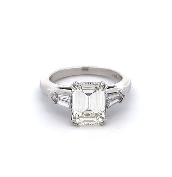 Mid Century GIA 2.07 Carats Emerald Cut Diamond Platinum Ring