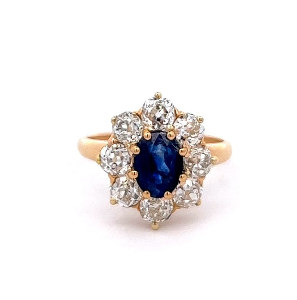 Edwardian GIA 1.41 Carats Kashmir No Heat Sapphire Diamond 18k Gold Cluster Ring Rings Jack Weir & Sons   