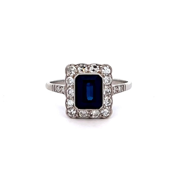 装饰艺术风格 1.84 克拉蓝宝石钻石铂金簇状戒指