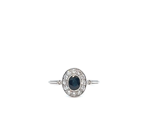 装饰艺术风格蓝宝石钻石铂金戒指