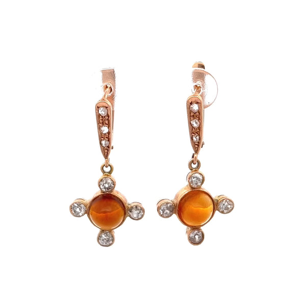 Boucles d'oreilles pendantes en or rose 18 carats et diamant citrine