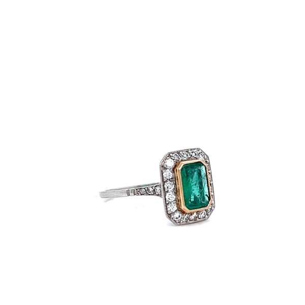 装饰艺术风格 0.77 克拉祖母绿钻石铂金戒指