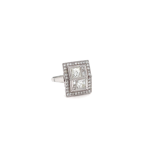装饰艺术风格 0.80 克拉公主方形切割钻石铂金戒指