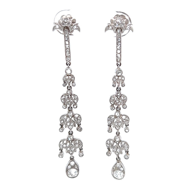 Art Deco Inspired 0.60 Carat Old Mine Cut Diamond Platinum Chandelier Dangle Earrings  Jack Weir & Sons   