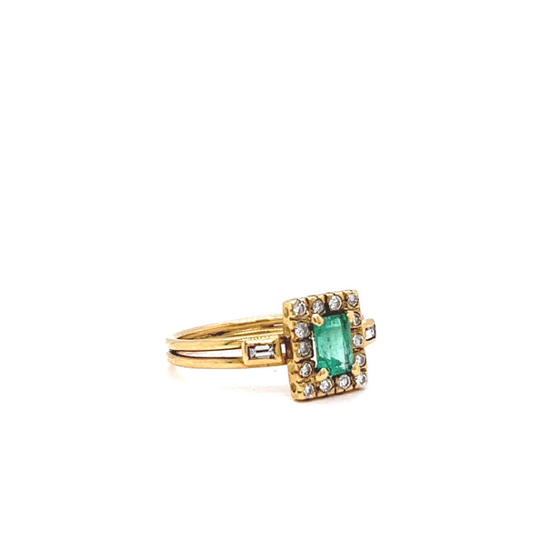 Vintage 0.50 Carat Emerald Diamond Yellow Gold Ring