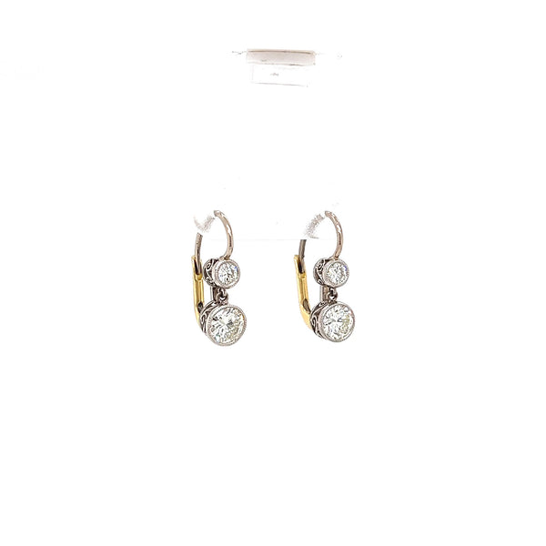 Antique Inspired Diamond Platinum 18 Karat Yellow Gold Drop Earrings