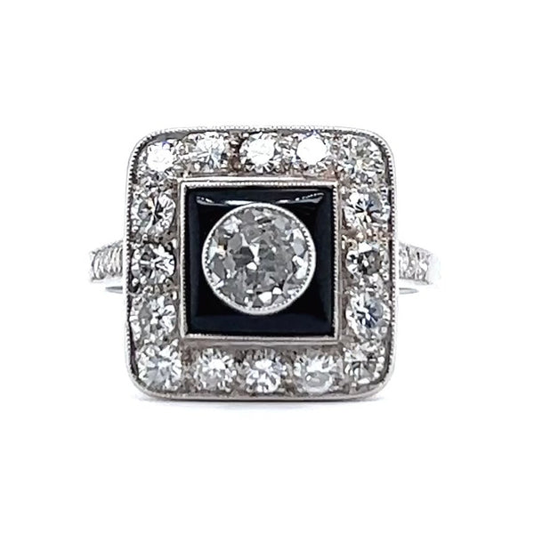 Art Deco Inspired Diamond Onyx Platinum Engagement Ring