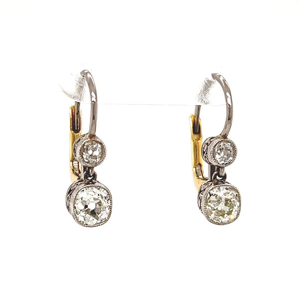 Boucles d'oreilles pendantes en platine et diamant taille ancienne mine d'inspiration antique de 1,13 carat
