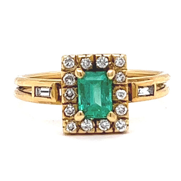 Vintage 0.50 Carat Emerald Diamond Yellow Gold Ring Rings Jack Weir & Sons   