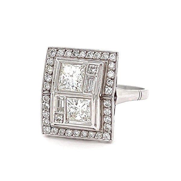 Art Deco Inspired 0.80 Carat Princess Cut Diamond Platinum Ring Rings Jack Weir & Sons   