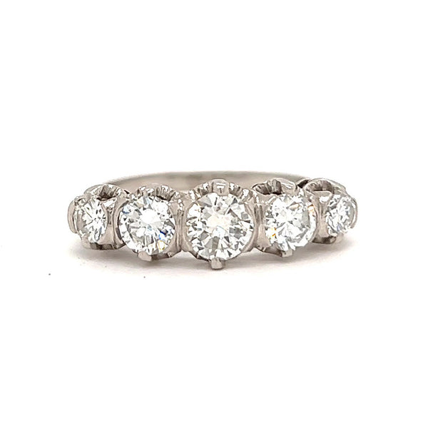 Mid Century 1.70 Carat Diamond Platinum Five Stone Ring Rings Jack Weir & Sons   