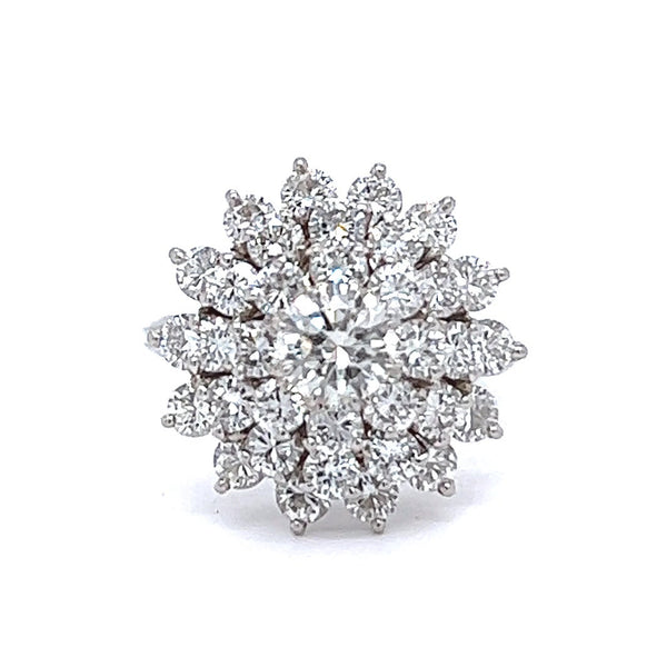 Vintage 3.45 Carats Brilliant Cut Diamonds Platinum Cluster Ring