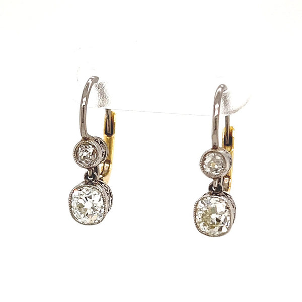 Boucles d'oreilles pendantes en platine et diamant taille ancienne mine d'inspiration antique de 1,13 carat