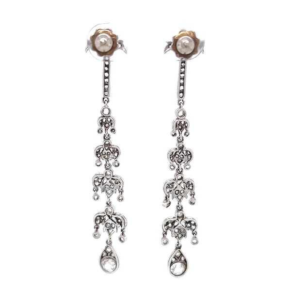 Art Deco Inspired 0.60 Carat Old Mine Cut Diamond Platinum Chandelier Dangle Earrings
