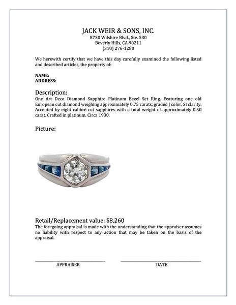 Art Deco Diamond Sapphire Platinum Bezel Set Ring Jewelry Jack Weir & Sons   