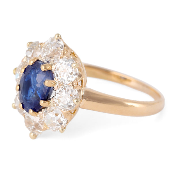 Edwardian GIA 1.41 Carats Kashmir No Heat Sapphire Diamond 18k Gold Cluster Ring Rings Jack Weir & Sons   