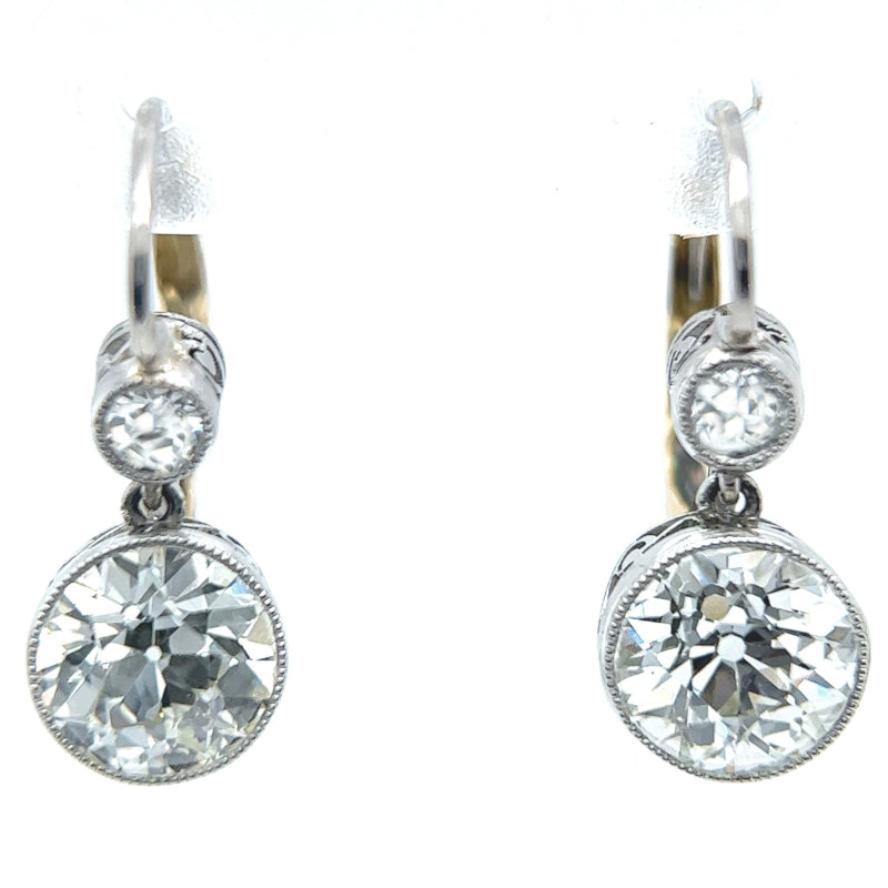 Antique Inspired 2.75 Carats Diamond Platinum 18k Yellow Gold Drop Earrings Jewelry Jack Weir & Sons   