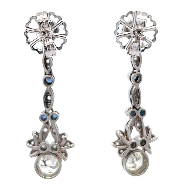 Art Deco Inspired Diamond Sapphire Platinum Earrings Jewelry Jack Weir & Sons   
