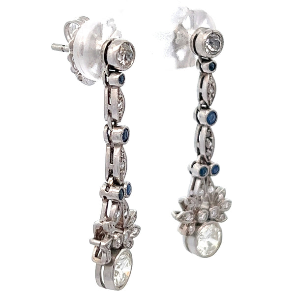 Art Deco Inspired Diamond Sapphire Platinum Earrings Jewelry Jack Weir & Sons   