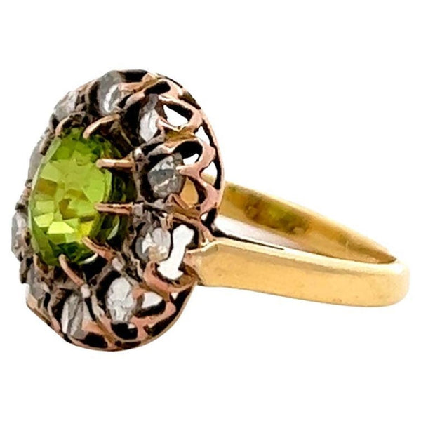 Antique Inspired 1.73 Carats Peridot Diamond 14 Karat Gold Cluster Ring Jewelry Jack Weir & Sons   