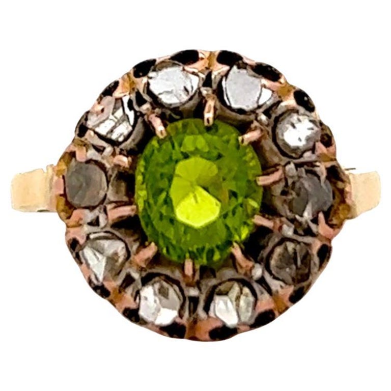 Antique Inspired 1.73 Carats Peridot Diamond 14 Karat Gold Cluster Ring Jewelry Jack Weir & Sons   