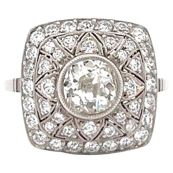 Art Deco Inspired 0.90 Carats Old European Cut Diamond Platinum Cocktail Ring Jewelry Jack Weir & Sons   