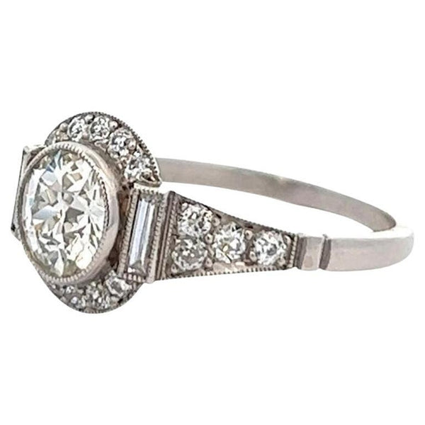 Art Deco Inspired 0.96 Carat Old European Cut Diamond Platinum Ring Jewelry Jack Weir & Sons   
