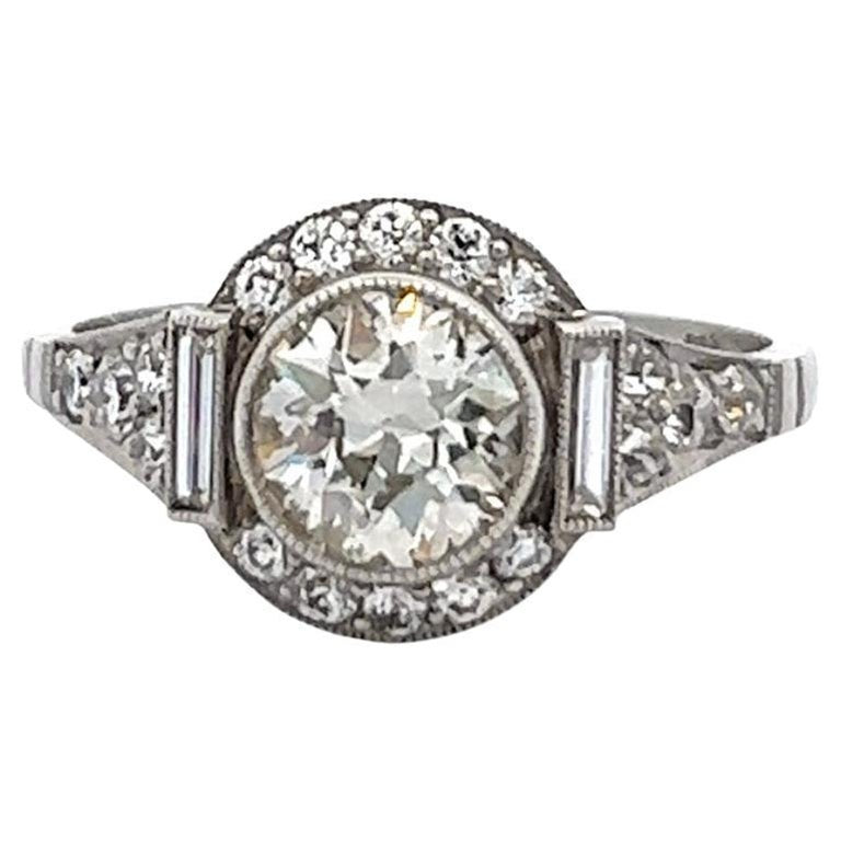 Art Deco Inspired 0.96 Carat Old European Cut Diamond Platinum Ring Jewelry Jack Weir & Sons   