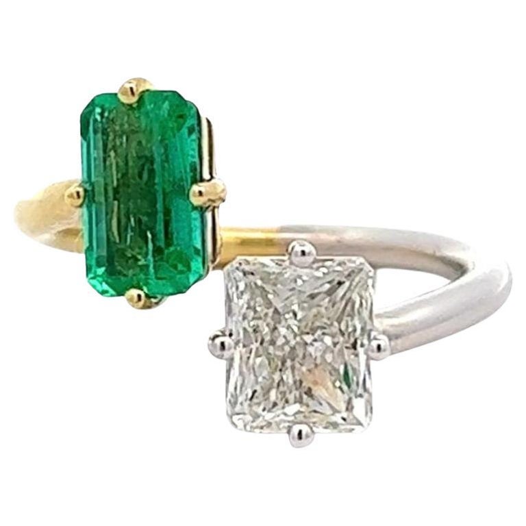 GIA Diamond Emerald 18k Gold Platinum Two Tone Toi et Moi Ring Jewelry Jack Weir & Sons   